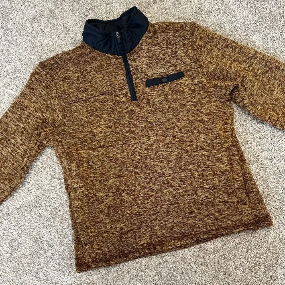Eddie Bauer 1/4 Zip Pullover Sweater Men Size Medium Brown Pocket (335)